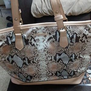 Tan and Cream Snake Print Tote Bag
